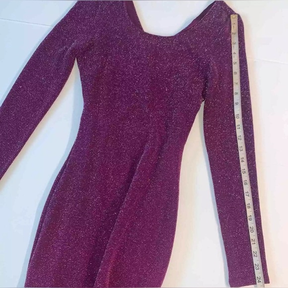 GUESS Mini Bodycon purple Silver Sparkly Long Sleeve Cut Out Back Dress S - Picture 10 of 12